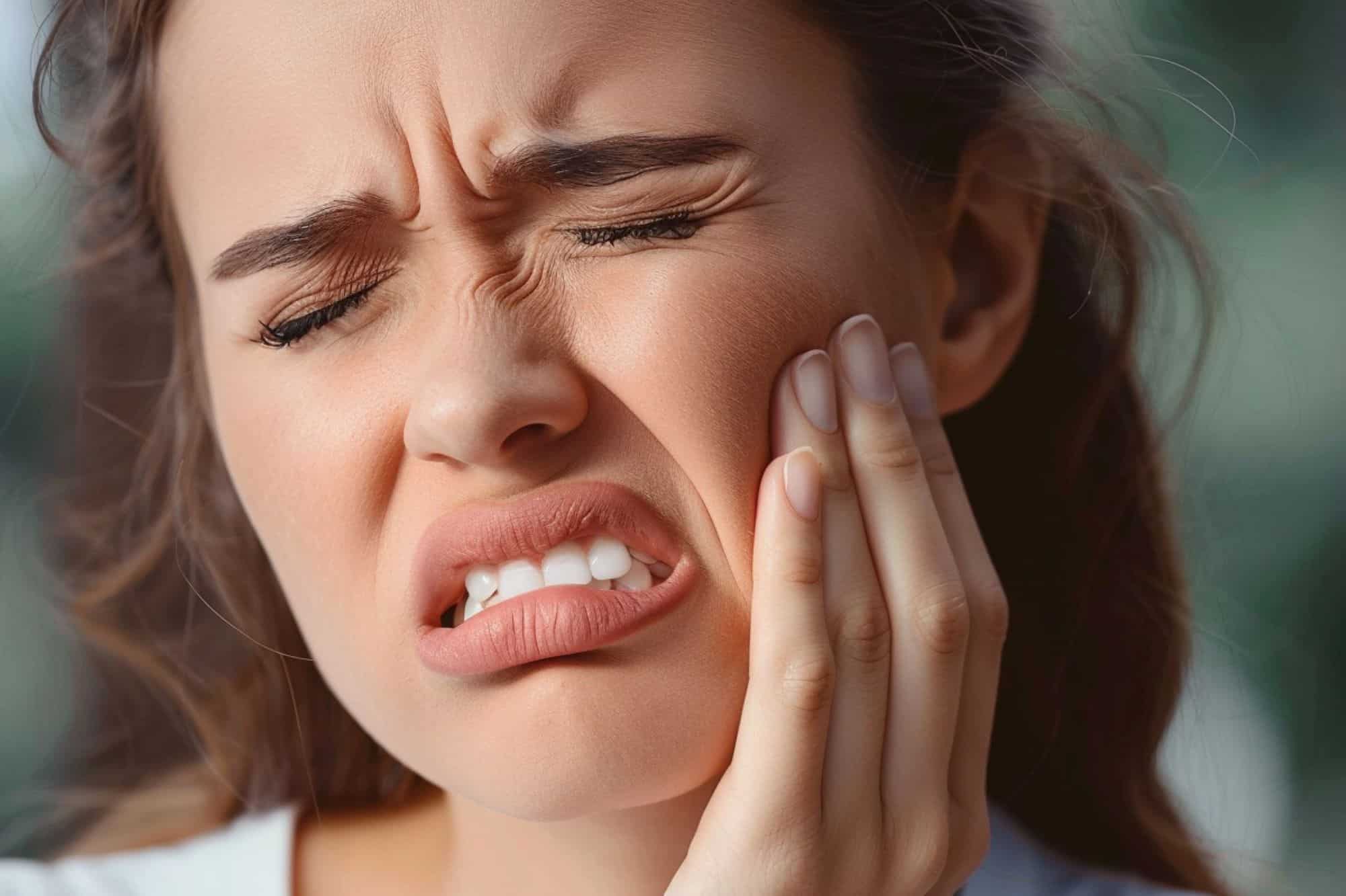 Young woman suffering from tooth pain